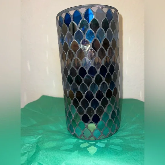 Decorative Blue Mosaic Glass Candle Holder - Home Accents - Picture 1 of 4